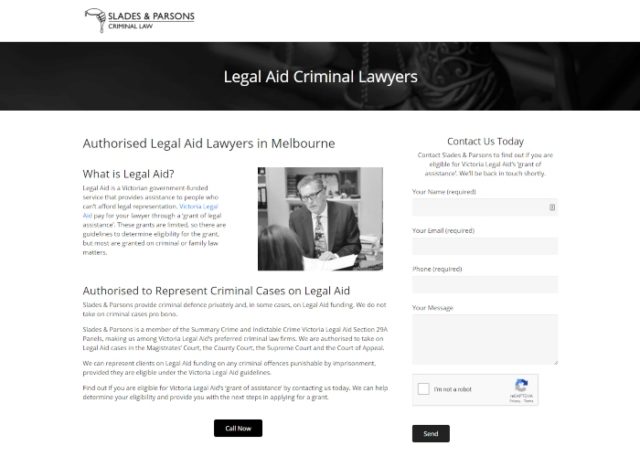 The Slades & Parsons landing page optimised for legal aid